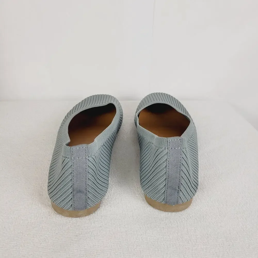 Stylus Womens Franco Grey Square Toe Ribbed Fabric Slip On Flats Size 10
